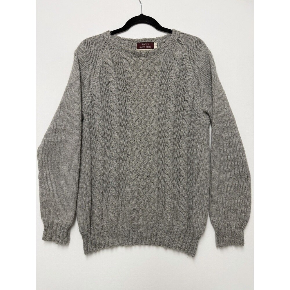 Vintage Macy's Men's Store Sweater Size Large 100% Gray Alpaca Wool Peru